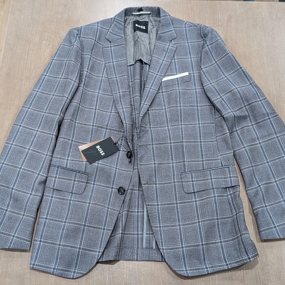 $595 Mens BOSS Hugo Boss "H-Hutson" Windowpane Check Blazer Gray US 40L - Picture 1 of 8
